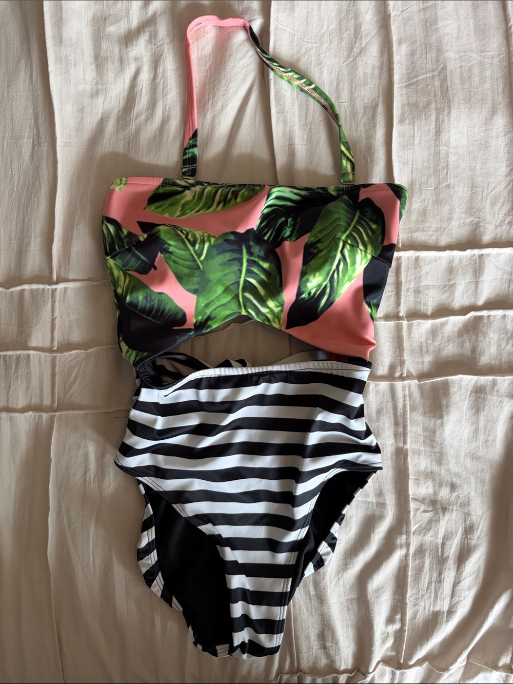 Albion One-Piece Swimsuit - Pink & Black Stripe Tropical Print